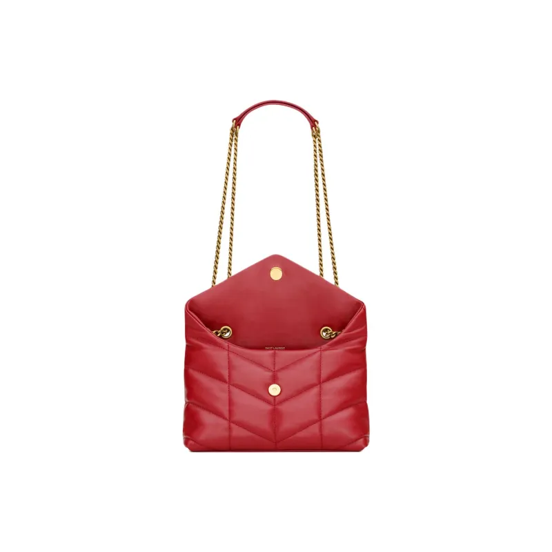 SAINT LAURENT PUFFER Nappa Sheepskin Envelope Bag, Portable Crossbody Bag, Shoulder Bag Mini Women's Alluring Red-4