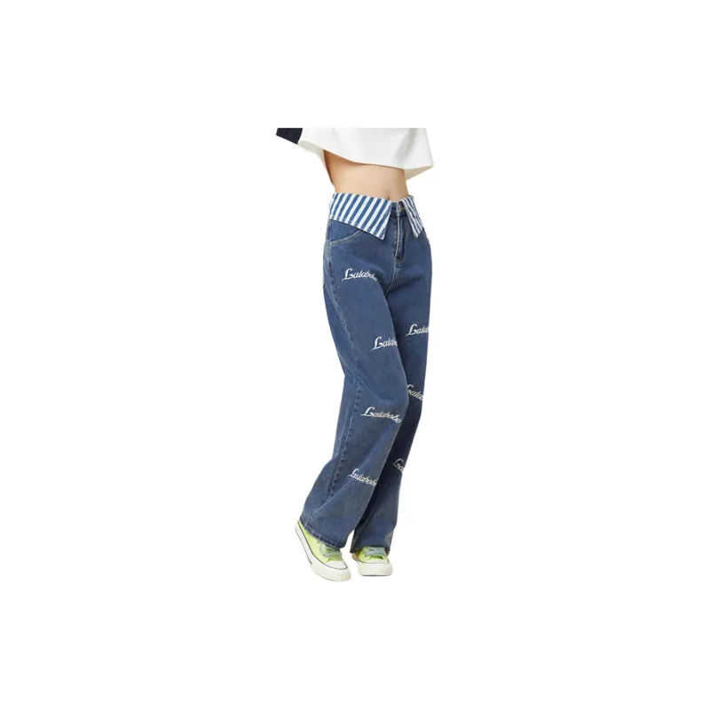 LALABOBO Jeans Women's Medium Blue White-4