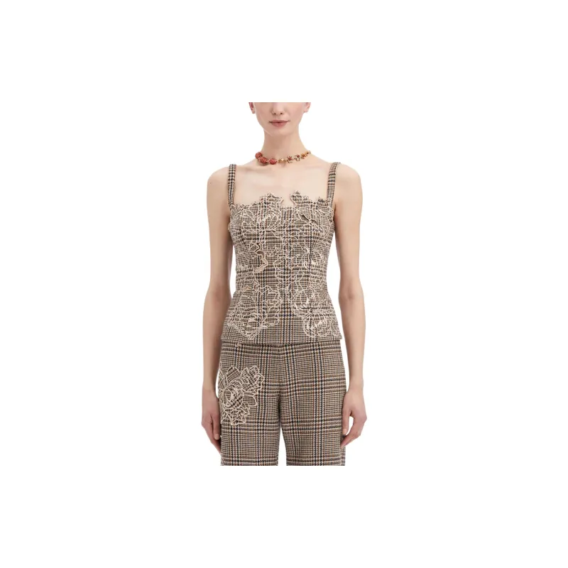 Oscar De La Renta Peony Guipure-appliqué Plaid Tank Top-2