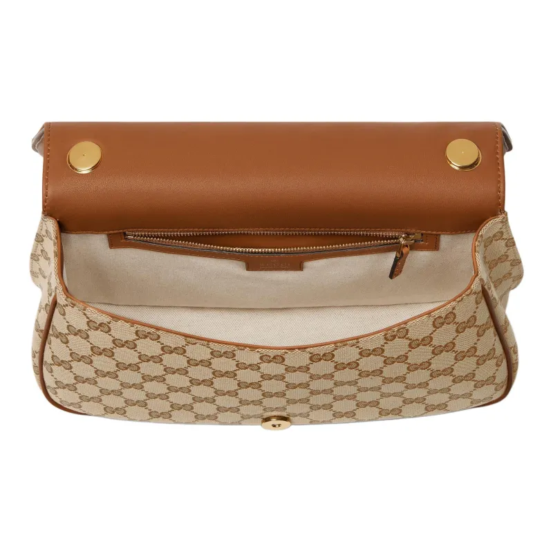 GUCCI Blondie Canvas Canvas Bag Shoulder Bag Crossbody Bag Handbag Medium Size Women's Beige & Dark Brown-4