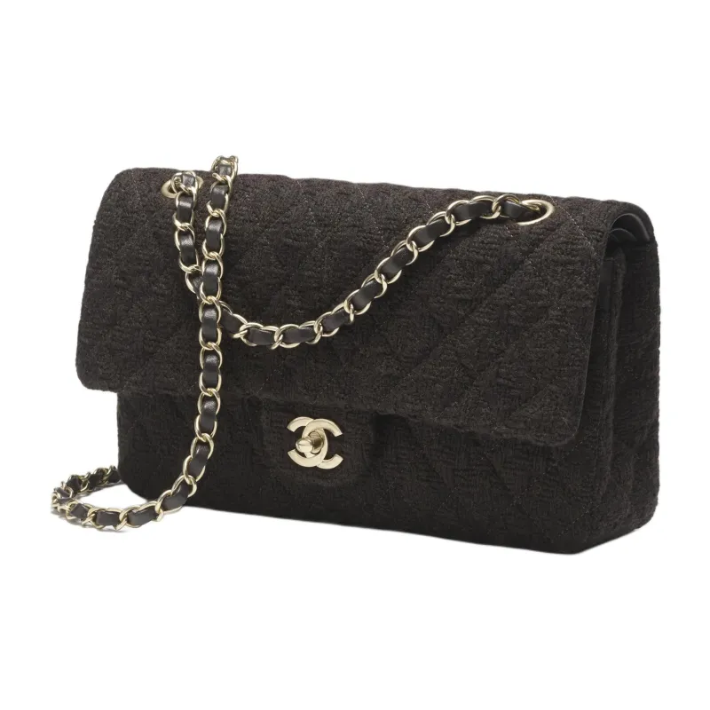 CHANEL Classic Flap CF Wool One Shoulder Handbag Women's Dark Brown-1