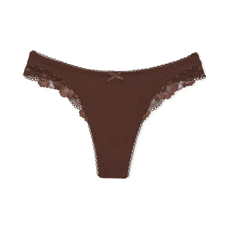 Victoria's Secret Stretch Cotton High-Leg Scoop Thong Panty / Ganache Underpants Women's 1 Pack Ganache-0