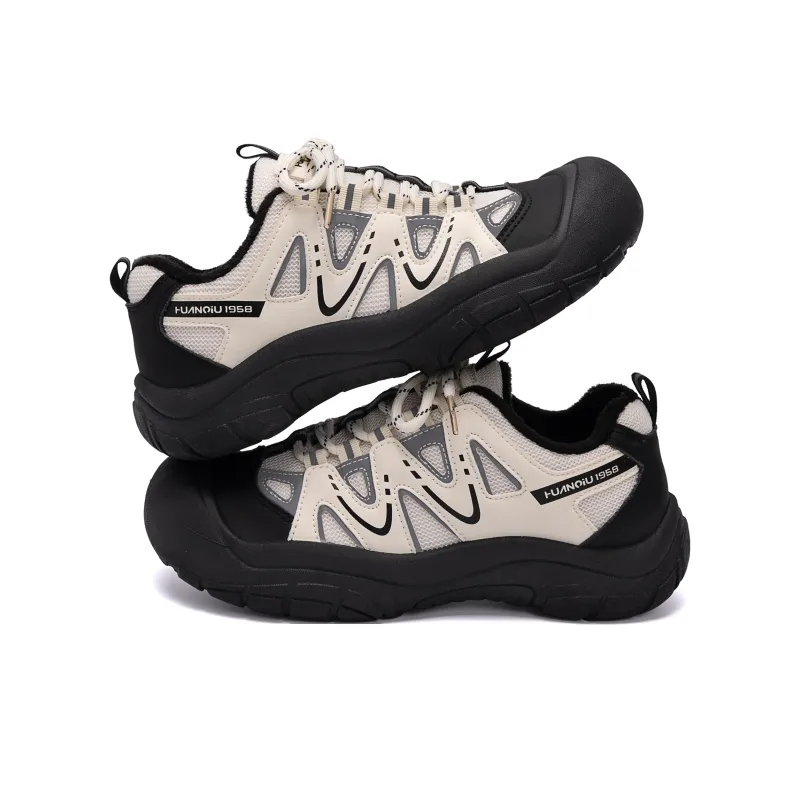 HUANQIU Warm Wear Resistant Slip Resistant Low Top Casual Shoes Women's Beige Black-6