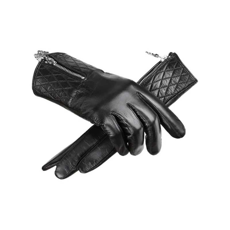 PIERRE CARDIN Sheepskin Goatskin Gloves Women's Black-3