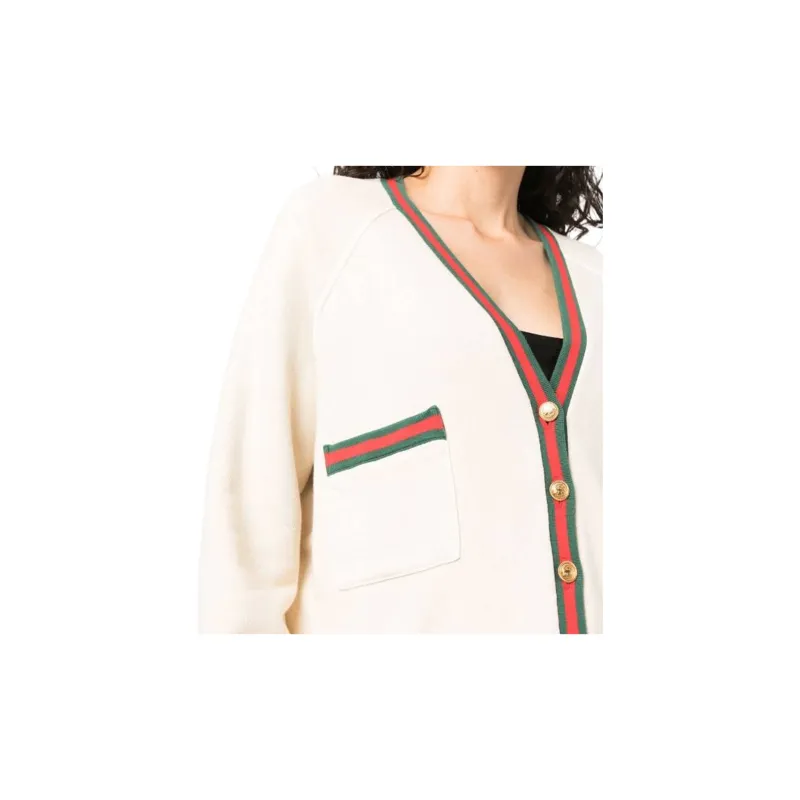 GUCCI Web stripe Trim Cotton Cardigan-4