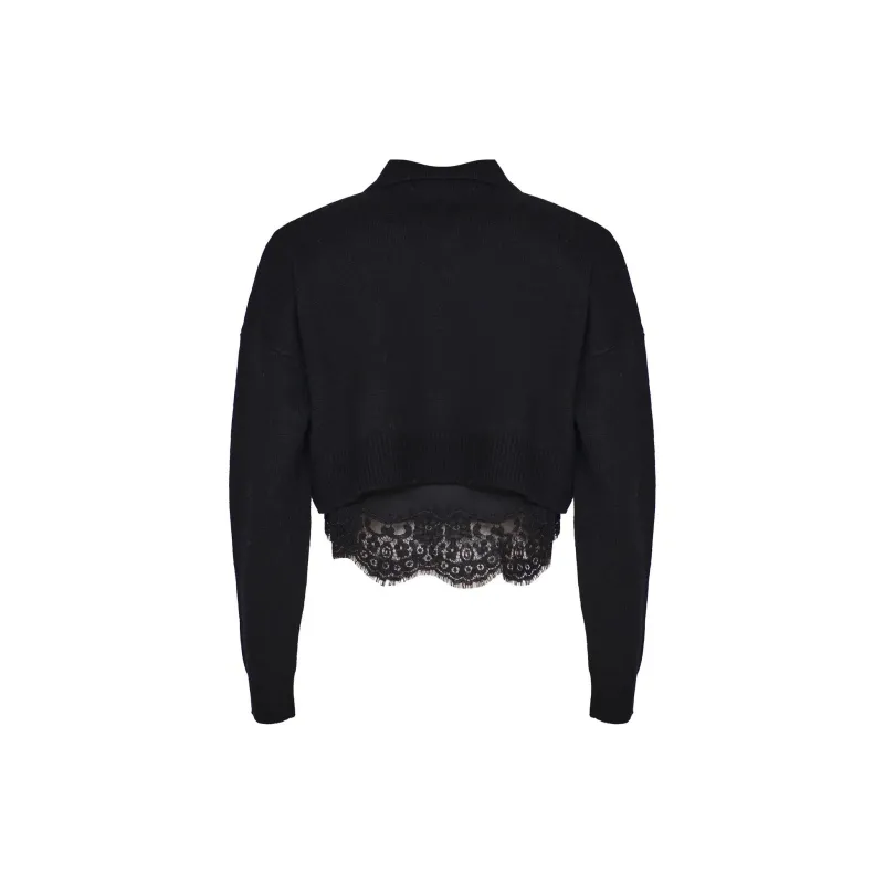 PINKO Lace-Detailed Knitted Polo Jumper-1