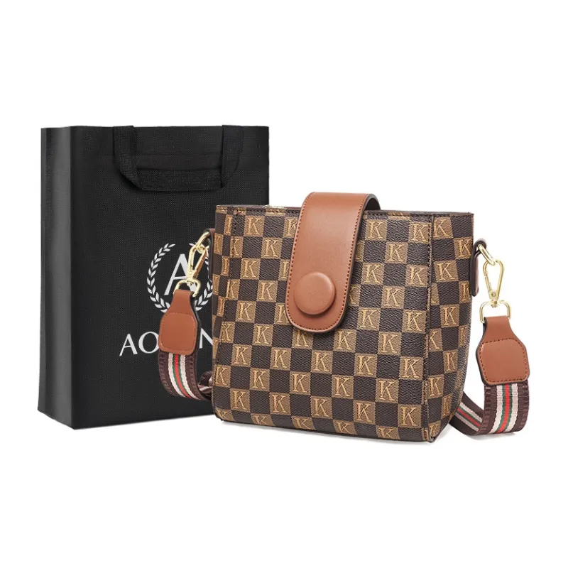AOKANG PVC Bucket Bag Shoulder Bag, Crossbody Bag Shoulder Bag, Commuter Bag Regular Women's Khaki/Coffee-4