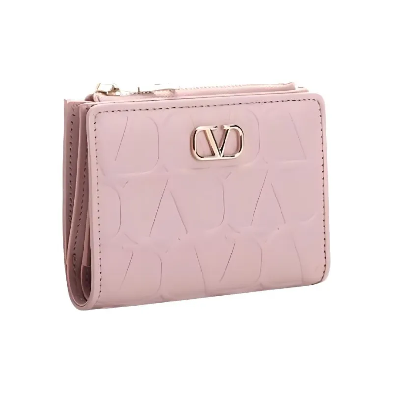 Valentino Vlogo Calfskin Wallet Coin Purse, Card Holder Medium Size Women's Pink-1