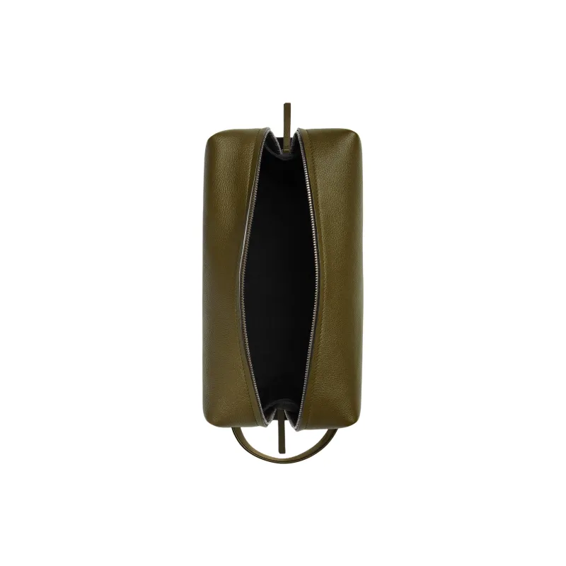 Bottega Veneta Calfskin Toiletry Bag Medium Size Men's Olive Oil & Black-2