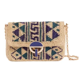 Vanessa Bruno Raffia Shoulder Bag Crossbody Bag Small Size Women's Blue & Multicolor