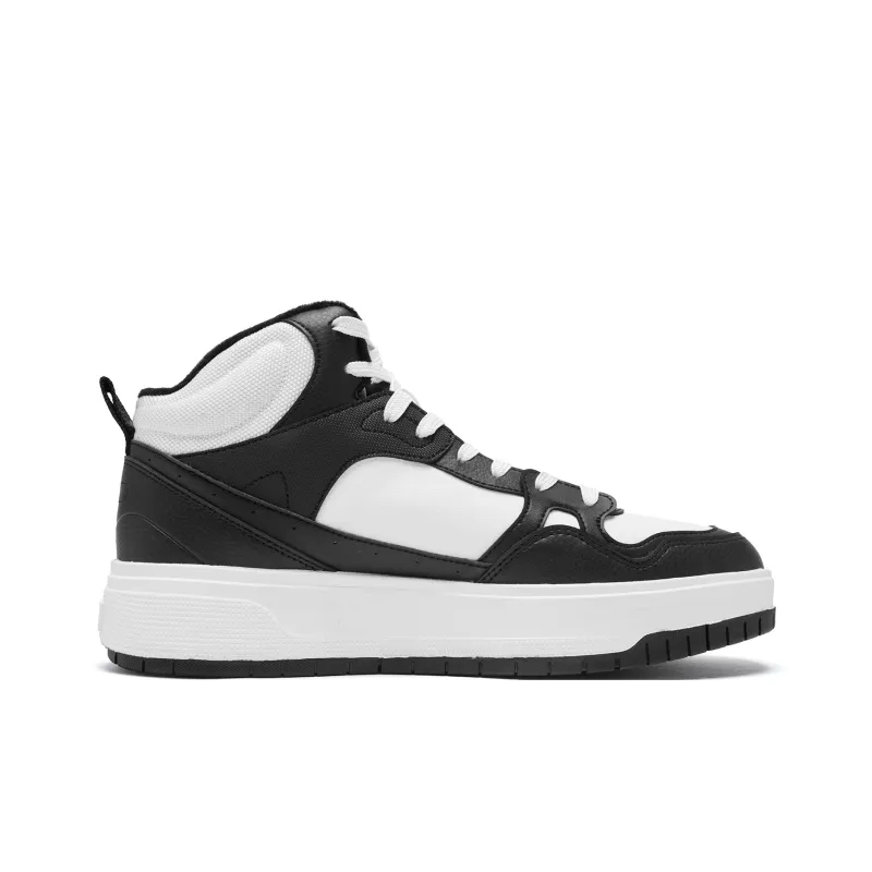 QIAODAN Thermal Slip Resistant And Abrasion Resistant Mid Top Skateboard Shoes Men's White Black-1
