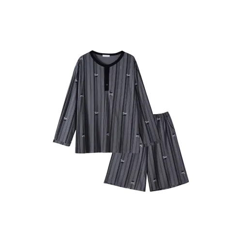 Same Language Pajamas Spring And Summer Men's Blueberry/Vertical Stripes