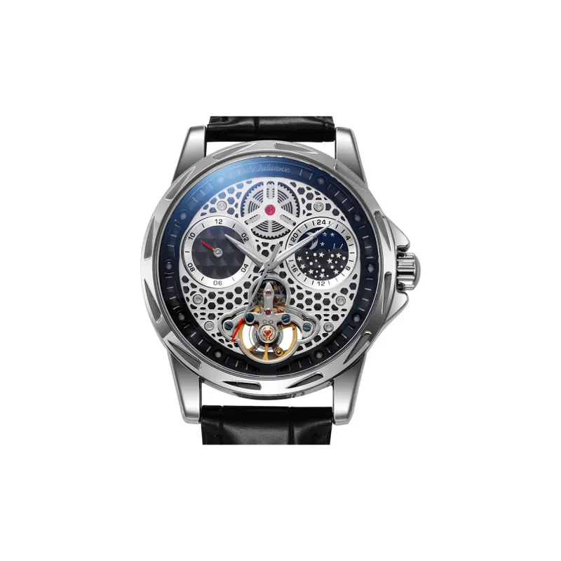 Dulunwe Automatic Mechanical Movement Leather Watch Bands Watch Men's Watches Cut-Out Dial-1