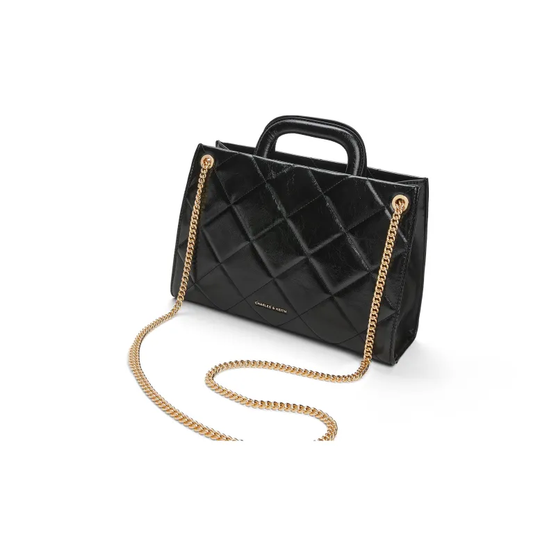 CHARLES&KEITH PU One Shoulder Handbag Medium Size Women's Black/Cream, Milk White/Silver-2