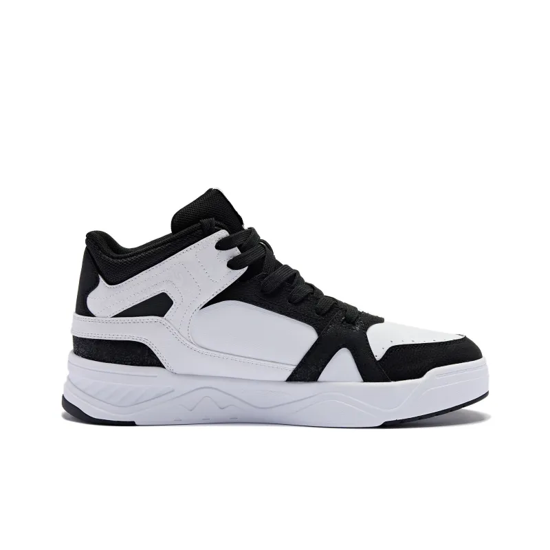 QIAODAN Anti Slip Wear Resistant High Top Skateboard Shoes Men's White Black-1