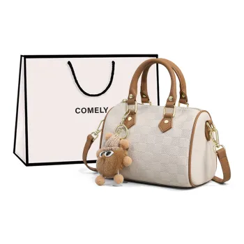 COMELY Cow Leather Women's Handbag Boston Pillow Bag Regular Women's Ecru & Apricot