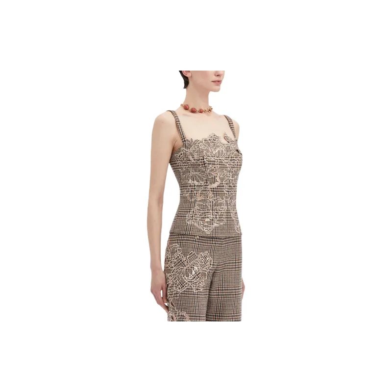 Oscar De La Renta Peony Guipure-appliqué Plaid Tank Top-4