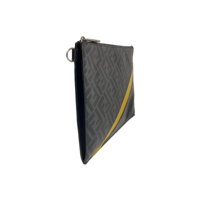 FENDI PVC Clutch Men's Black Yellow-1