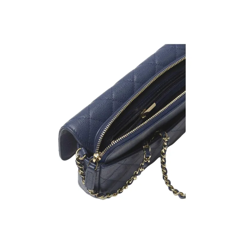CHANEL Caviar Cow Leather Shoulder Bag, Crossbody Bag Women's Blue-3