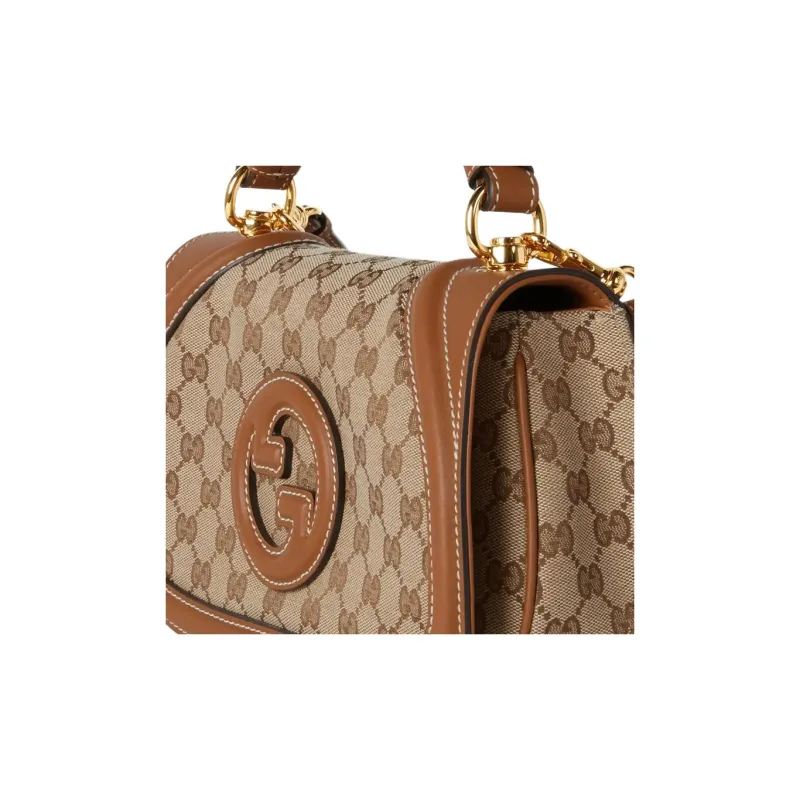 GUCCI Blondie Canvas Shoulder Bag, Crossbody Bag, Handbag Trumpets Women's Beige & Ebony-6