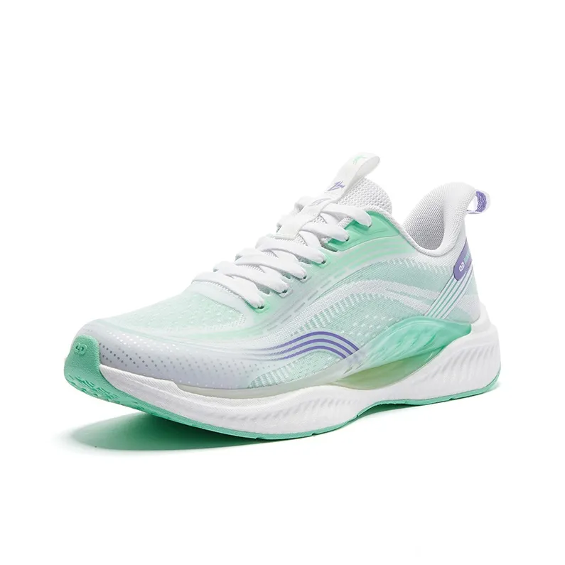 QIAODAN Anti Slip Wear Resistant Low Top Casual Running Shoes Men's Green White-2