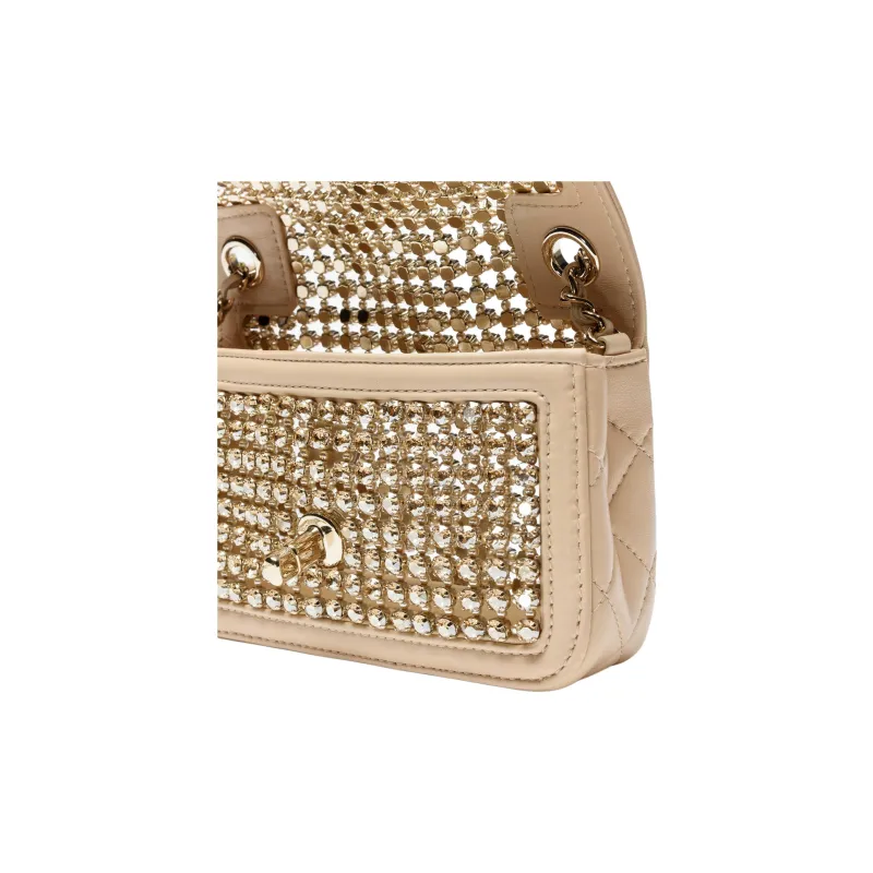 CHANEL Lambskin Shoulder Bag, Crossbody Bag Mini Women's Beige & Gold-3