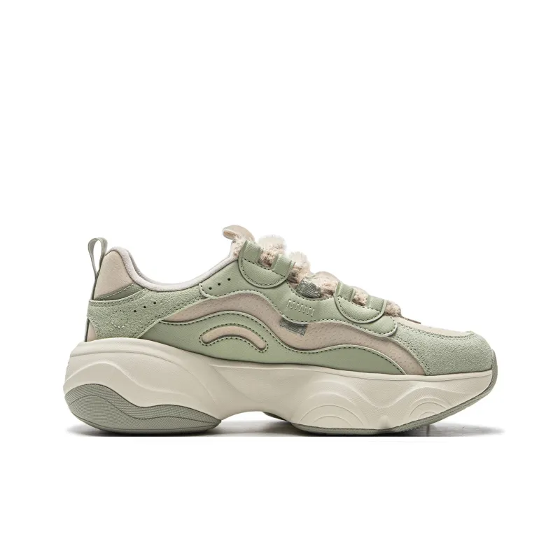LiNing Honey V2 Slip Resistant Height Increasing Low Top Casual Shoes Women's Green Gray-1