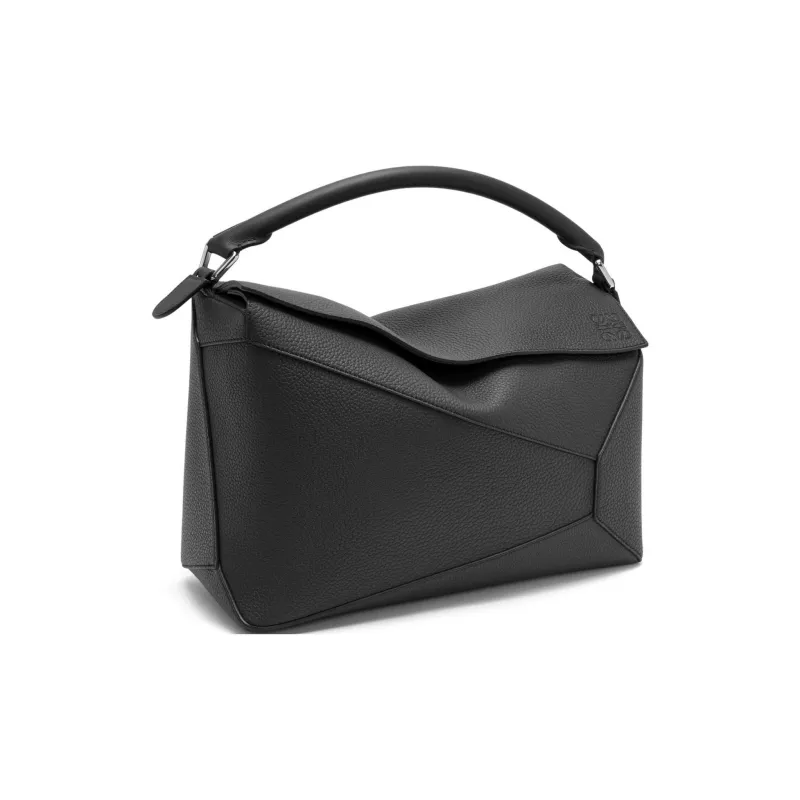 LOEWE Puzzle Grained Calfskin Shoulder Bag Crossbody Bag Handbag Large Size Women's Black-1