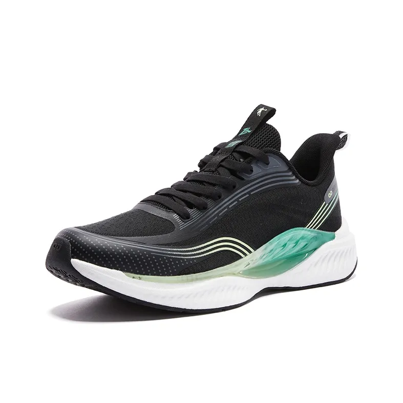 QIAODAN Breathable Cushioning Impact Resistant Low Top Casual Running Shoes Men's Black Green-2