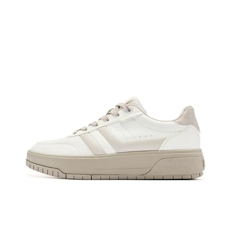 QIAODAN Anti Slip Wear Resistant Low Top Skateboard Shoes Men's White Beige-0
