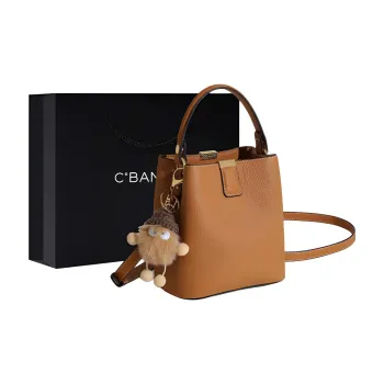 C°BANNER Cow Leather With Synthetic Leather Bucket Bag, One Shoulder Handbag Trumpets Women's Cookie/Caramel