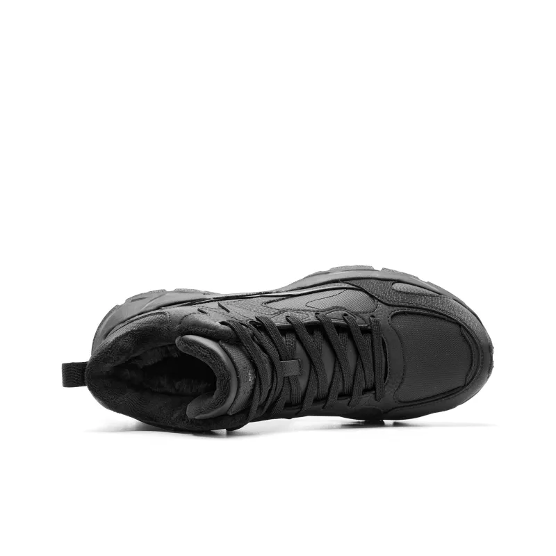 QIAODAN Warm Cushioning Height Increasing Wear Resistant Breathable Slip Resistant High Top Casual Shoes Men's Black-4