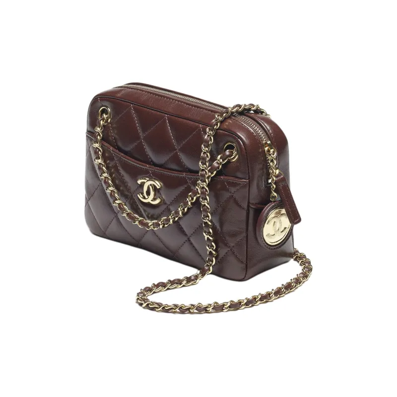 CHANEL Lambskin Camera Bag, Shoulder Bag, Crossbody Bag Mini Women's Dark Brown-1