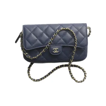 CHANEL Caviar Cow Leather Shoulder Bag, Crossbody Bag Women's Blue