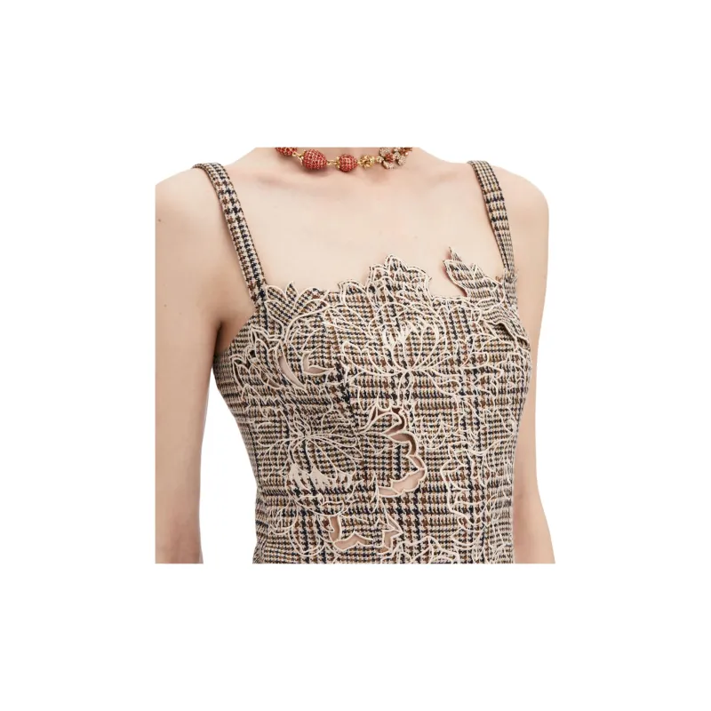 Oscar De La Renta Peony Guipure-appliqué Plaid Tank Top-5