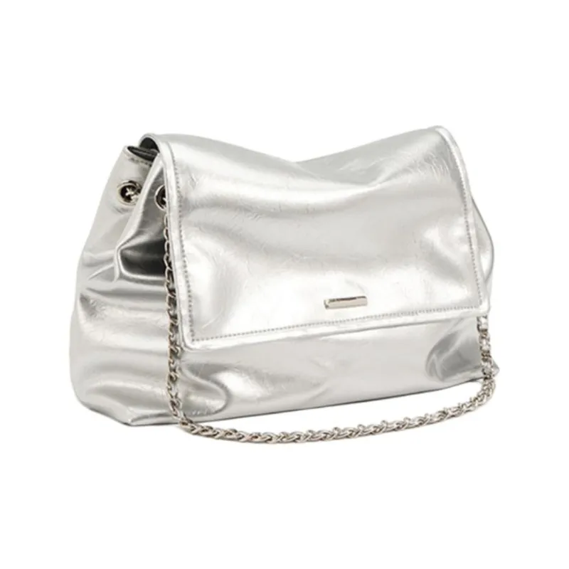 DEERE JACK Cow Leather Chain Bag, Shoulder Strap Pad, Special Shoulder Bag Women's Silver-1