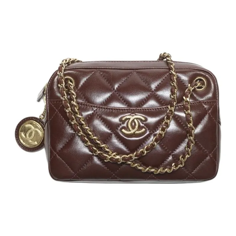 CHANEL Lambskin Camera Bag, Shoulder Bag, Crossbody Bag Mini Women's Dark Brown-0