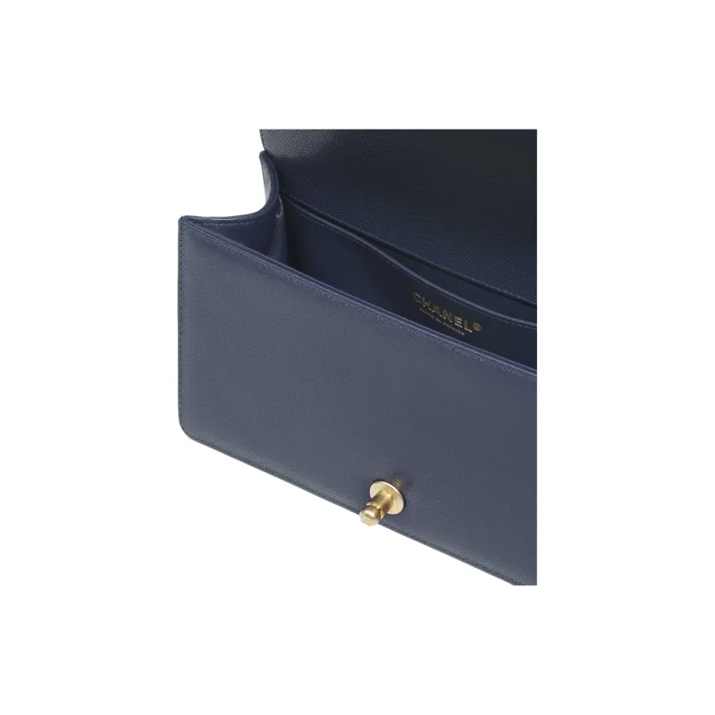 CHANEL LEBOY Shiny Calfskin Lipstick Bag Handbag Shoulder Bag Crossbody Bag Women's Blue-3