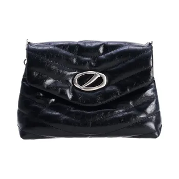 SUPERMERCY Top Grain Cow Leather Envelope Shoulder Cream Puff Crossbody Bag Medium Size Women's Ink Black