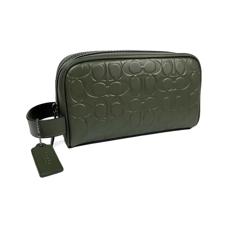 COACH Travel Kit Leather Travel Bag Clutch Toiletry Bag Small Size Men's Copper Green-1