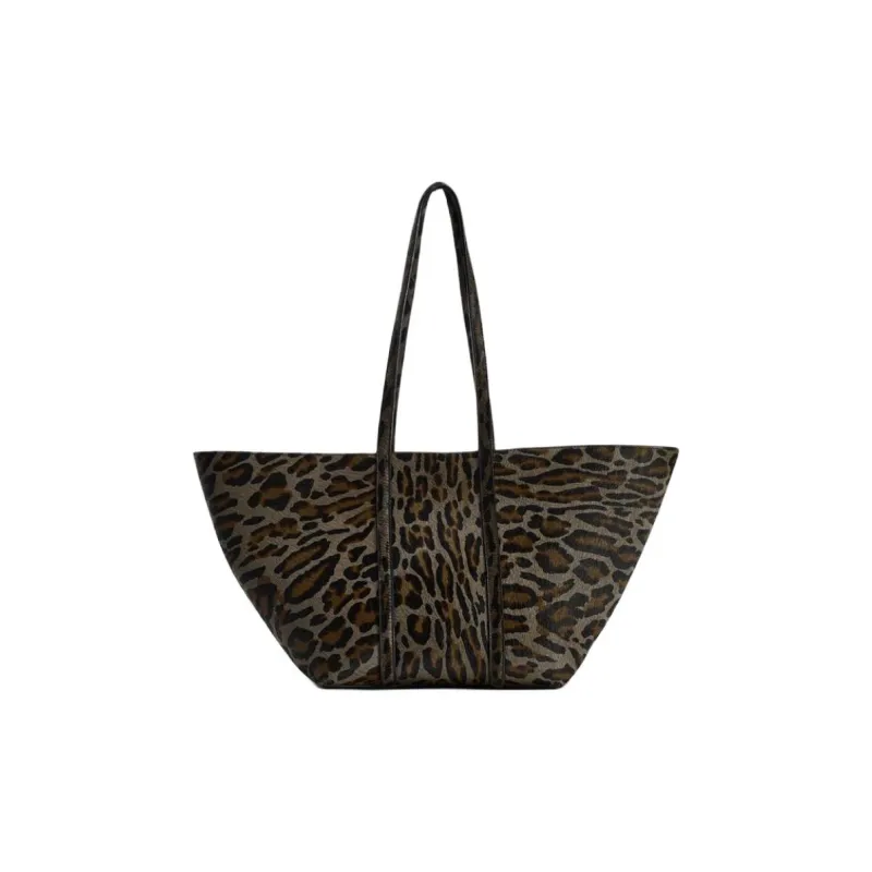 ZARA Cow Leather Tote Bag Shopping Bag Shoulder Bags Women's Gray-0