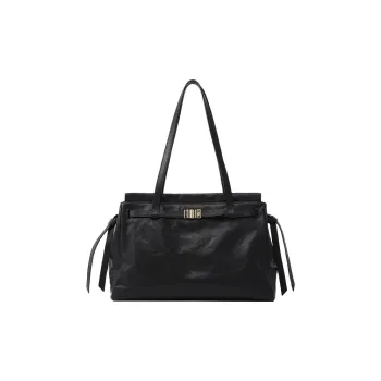 FION Cow Leather Tote Bag Shopping Bag Portable Crossbody Bag Shoulder Bag Small Medium Women's Classic Black