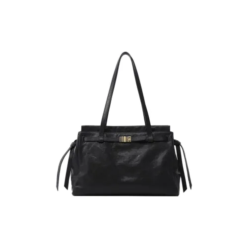 FION Cow Leather Tote Bag Shopping Bag Portable Crossbody Bag Shoulder Bag Small Medium Women's Classic Black
