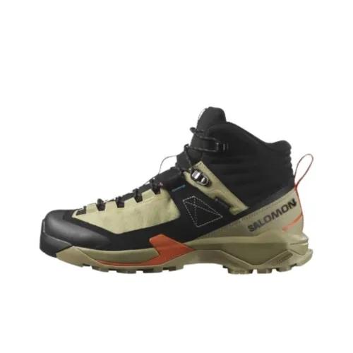SALOMON Gore Te Slip Resistant Mid Top Hiking Shoes Men's Black Green