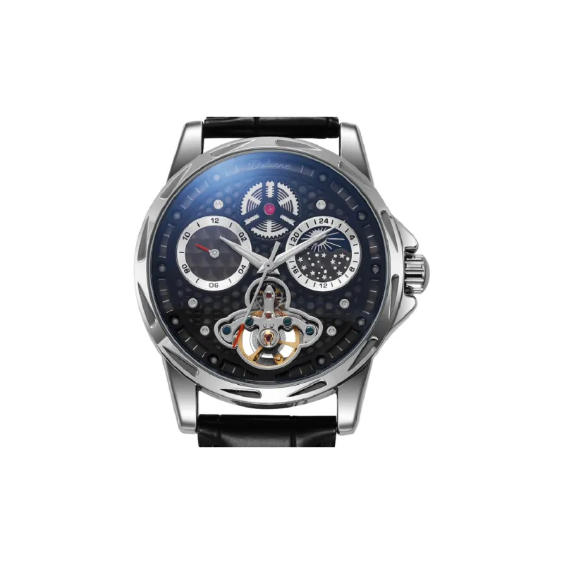 Dulunwe Automatic Mechanical Movement Leather Watch Bands Watch Men's Watches Cut-Out Dial-3