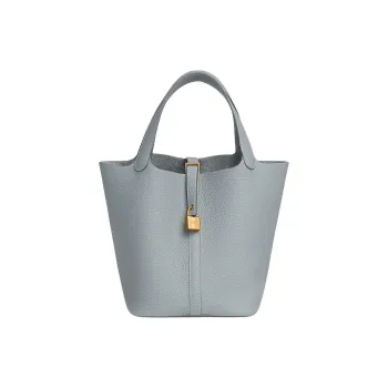 HERMES Picotin Lock Clemence Calfskin Basket Bag, Bucket Bag, Handbag Women's 8U Bleu Glacier Blue