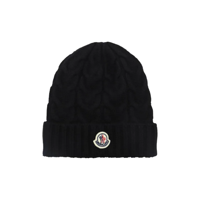 Moncler Logo Patch Cable Knitted Beanie-1