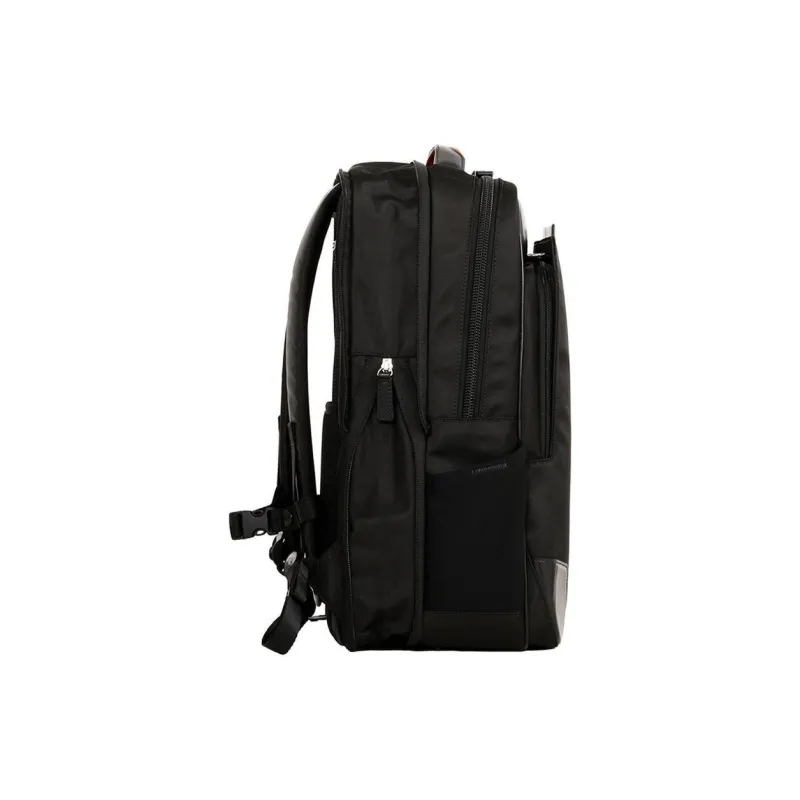 SAMSONITE Cow Leather Patchwork With Recycled Polyester Backpack Medium Size Unisex Black & Orange-5
