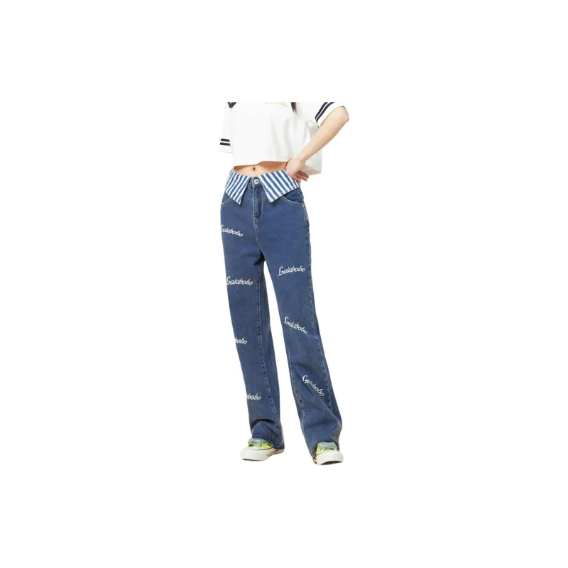 LALABOBO Jeans Women's Medium Blue White-2