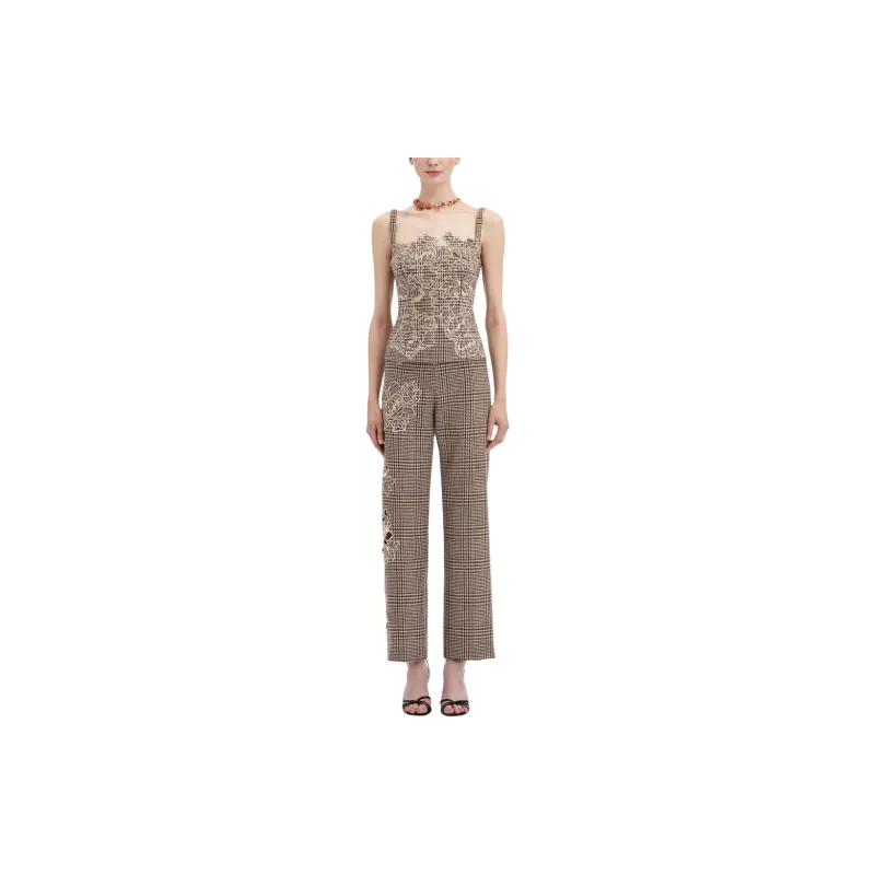 Oscar De La Renta Peony Guipure-appliqué Plaid Tank Top-1